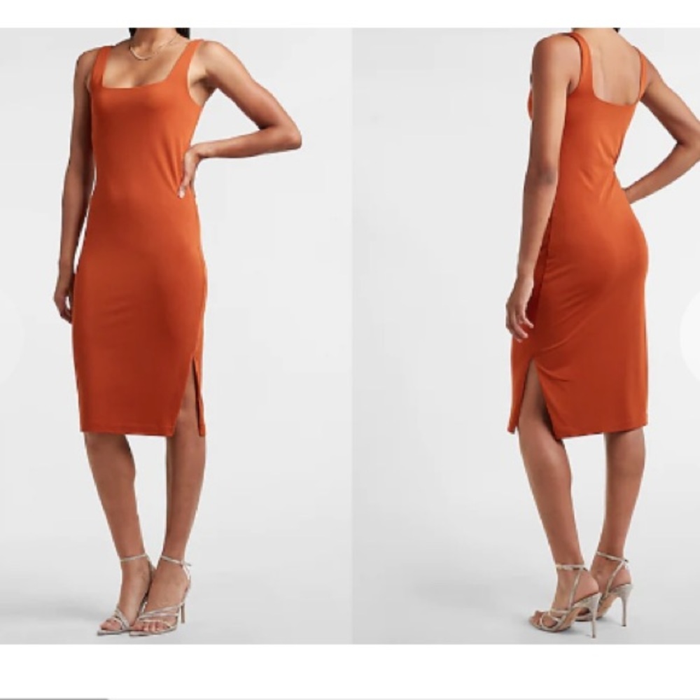 Express Body Contour Square Neck Midi Sheath Dress